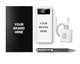 Cargador corporativo con logotipo personalizado, caja de regalo, batería externa, bolígrafo, cargador USB-C, accesorios de energía personalizados