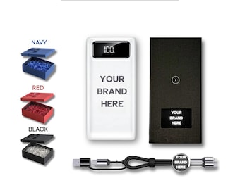 Set de regalo corporativo premium personalizado / Caja de regalo corporativa / Batería externa con logotipo personalizado, cable cargador 2 en 1, alfombrilla para ratón / Regalos promocionales de marca