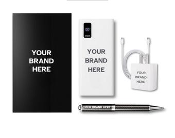 Cargador corporativo con logotipo personalizado, caja de regalo, batería externa, bolígrafo, cargador USB-C, accesorios de energía personalizados