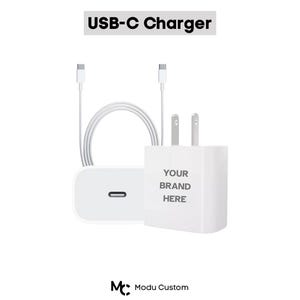 Custom Logo USB-C Charger Adapter & Cable | Custom Charger Gift | Personalized Corporate Gifts | USB-C Charger Set | Custom Office Gifts