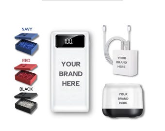 Set de regalo premium corporativo con logotipo personalizado / Batería externa personalizada, cargador USB-C, altavoz Bluetooth / Set de regalo con artículos tecnológicos esenciales / Regalos personalizados