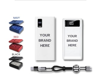 Set de regalo corporativo personalizado con elementos esenciales de energía / Caja de regalo corporativa / 2 baterías externas, cable cargador 2 en 1 / Elementos esenciales de energía / Regalos promocionales