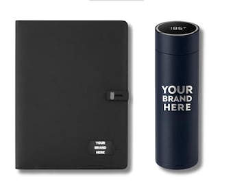 Set de regalo corporativo con logotipo personalizado / Portafolio con logotipo iluminado personalizado y termo inteligente / Set de regalo de oficina personalizado / Regalos personalizados