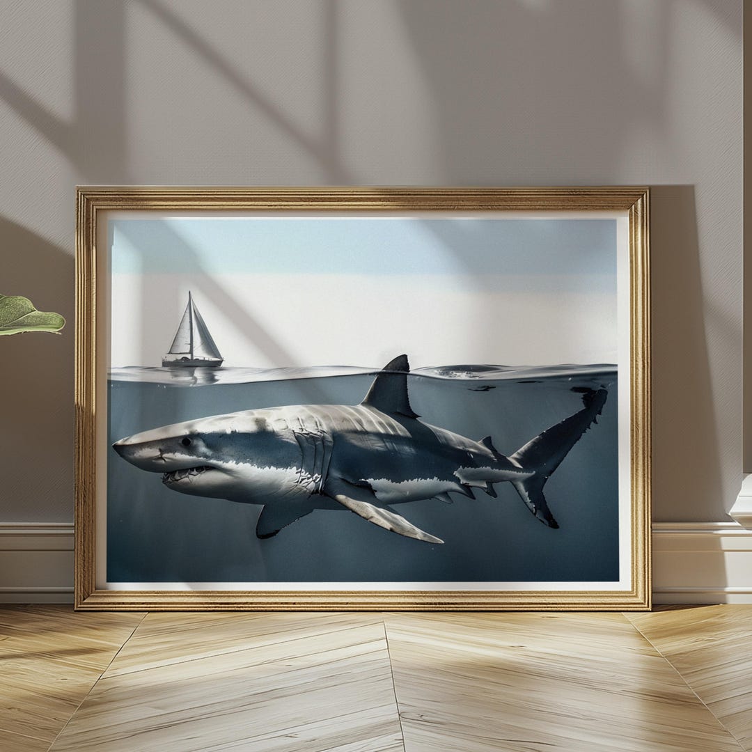 Sloop Shark Great White Shark Swimming Underwater With Sailboat Above, 4K - Etsy