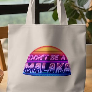 Funny Greek &quot;Malaka&quot; Phrase Tote Bag - Retro Style Cotton Canvas