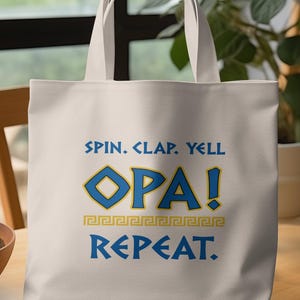 Greek &quot;OPA!&quot; Tote Bag: 100% Cotton Canvas, Greek Festival Theme