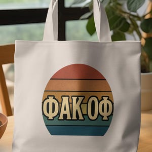 Retro Greek Letters Tote Bag: Colorful Cotton Canvas