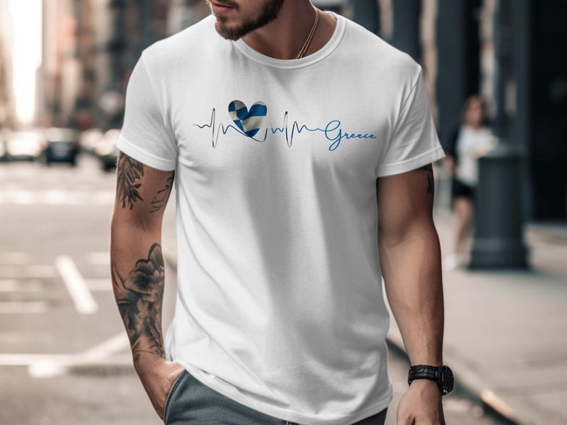Greece heartbeat t-shirt, Greek flag heartbeat shirt, Greek pride apparel, heartbeat Greece graphic tee, Greece pulse shirt
