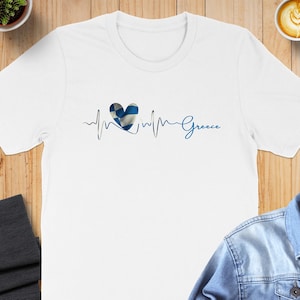 Greece Heartbeat T Shirt, Greek Pride Tee, Heart Love Greece Shirt, Men's and Women's Greek Souvenir Shirt, Greece Vacation Gift