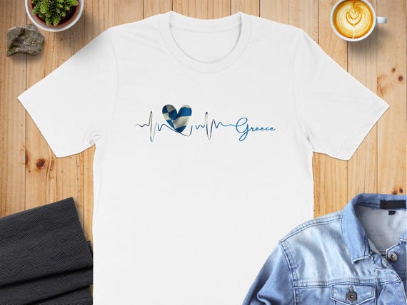 Greek Flag Heartbeat T-Shirt: Greece Heritage Pride Tee