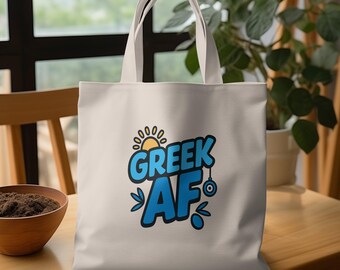 Sac fourre-tout grec AF, cadeau grec amusant, fourre-tout de la fierté de la Grèce, sac de culture grecque, accessoire du patrimoine grec, sac bleu design grec