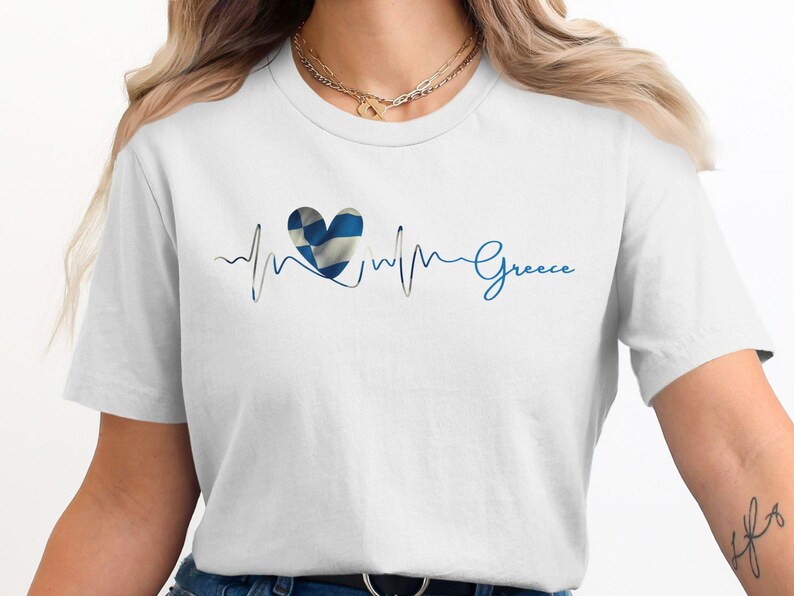 Heartbeat Greece T-shirt, Greek Pride Shirt, Heart and Pulse Design Tee, Casual Graphic Top, Travel Souvenir, Greece Lovers Gift