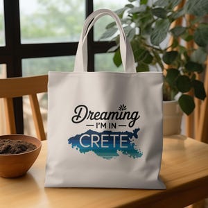 Je rêve que je suis en Crète, sac fourre-tout grec minimaliste, carte de Crète esthétique, cadeau, sac de fierté de l'île grecque, inspiré du voyage, sac en toile grec