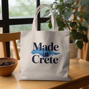 Sac fourre-tout fabriqué en Crète carte de l'île grecque cadeau racines crétoises souvenir de voyage sac en toile héritage grec minimal pour les amoureux de la Grèce