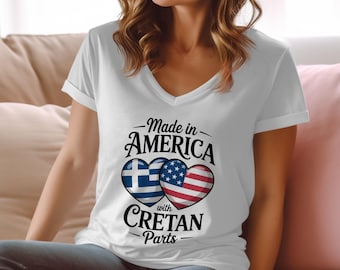 Cretan Greek American Heritage V-Neck Shirt: Crete Pride Tee