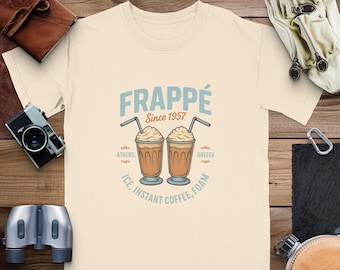 T-shirt mediterraan Griekenland comfortkleuren: Athene Frappé-ontwerp