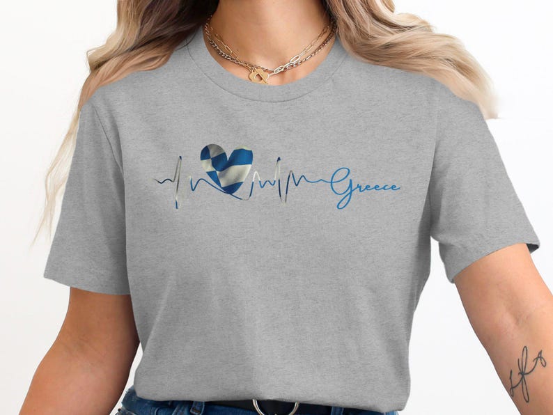 Greece Heartbeat T-Shirt, Greek Heartbeat Graphic Tee, Greece Vacation Shirt, Greek Culture Apparel, Greece Travel Gift
