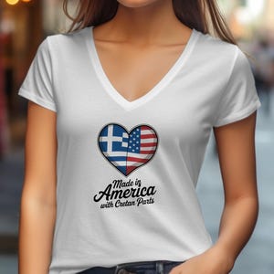 Greek American Pride Shirt, Made in America with Cretan Parts, Greek American Gift, USA Cretan Heritage Top, Greek Roots Apparel