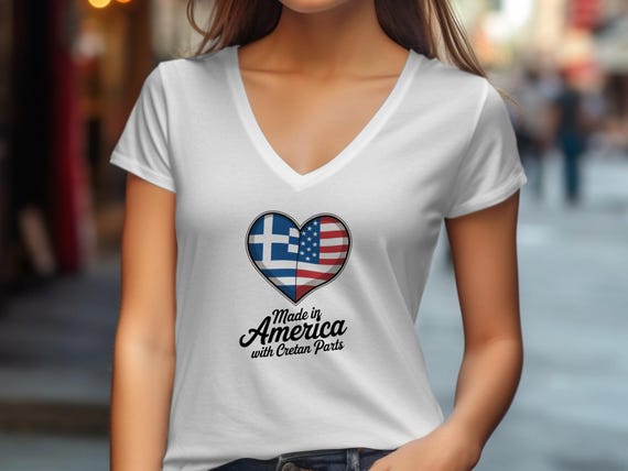 Cretan American V-Neck Shirt: Greek Heritage Pride Tee