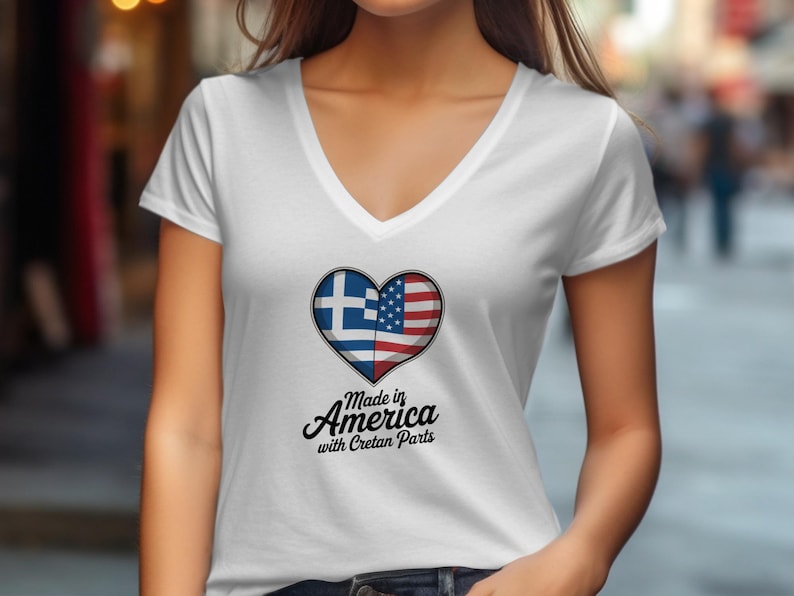 Greek American Pride Shirt, Made in America with Cretan Parts, Greek American Gift, USA Cretan Heritage Top, Greek Roots Apparel
