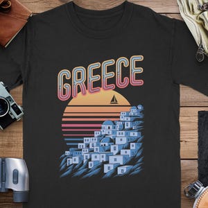 Comfort Colors Greece Shirt Santorini Dome Sunset Greek Island Travel Tee