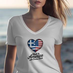 Made in America with Cretan Parts Shirt, Greek American Pride T-Shirt, Heart Flag Design, Cultural Heritage Tee, Gift for Greek Americans