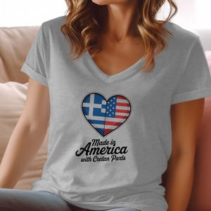Made in America with Cretan Parts Tshirt, Greek American Gift, Heart Flag Tee, Patriotic Apparel, Dual Heritage Shirt