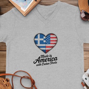 Greek American Pride T-Shirt, Made in America with Cretan Parts, USA Greek Heritage Tee, Patriotic Greek American Shirt