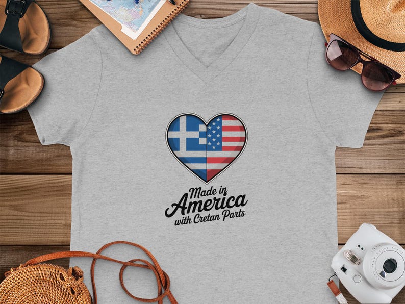 Greek American Pride T-Shirt, Made in America with Cretan Parts, USA Greek Heritage Tee, Patriotic Greek American Shirt