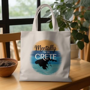 Sac fourre-tout Mentally je suis en Crète Design esthétique des îles grecques Cadeau ambiance plage pour les amoureux de la Grèce Carte de Crète Sac en toile Sac fourre-tout Wanderlust