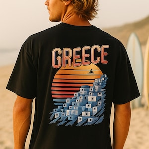 Greece Shirt Comfort Colors Greek Sunset Cliff Graphic Design Tee Greece Travel T-Shirt Santorini Aesthetic Vacation Shirt