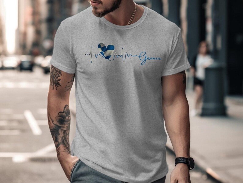 Greece Heartbeat T-Shirt, Greek Pride Shirt, Greece Souvenir, Heartbeat Tee, Greek Flag Shirt, Greece Lovers, Patriotic Tee