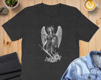 Archangel Michael T-Shirt Spiritual Faith Tee Greek Orthodox Angel Warrior Gift for Strength & Grace