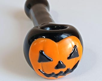 5 Inch Pumpkin Face Glass Pipe,Halloween Gift,Unique Gift for Her,Art Womens Pipes,Spoon Pipe,Cute Girly Bowl,Pocket Pipe
