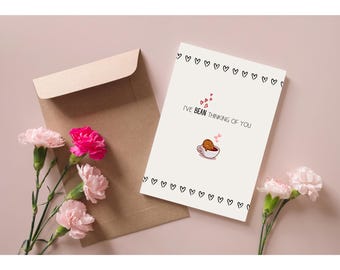 Love Greeting Card, Coffee Lovers Card, Thinking of You, Coffee Bean Card, Cute Card, Simple Romantic Card, Minimalistic Greeting Card