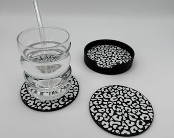 Sottobicchieri | 5 pezzi con supporto | Stampa leopardata | Stampa zebrata