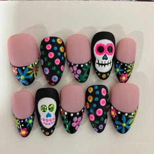 Dia de los Muertos Day of the Dead Nails With Glow-in-the-Dark Gel Polish and Hard Builder Gel Topcoat