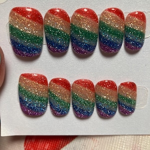 Rainbow Pride Glitter Rainbow Flag Stripes With Durable Hard Gel Topcoat Layer