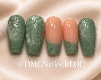 Sage Green Talavera Floral Swirls French Tips with Cat-Eye Polish