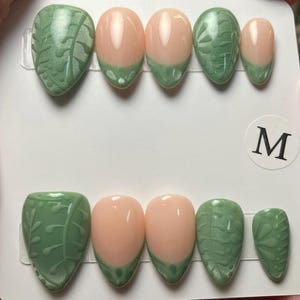 Sage Green Talavera Floral Swirls French Tips with Cat-Eye Polish