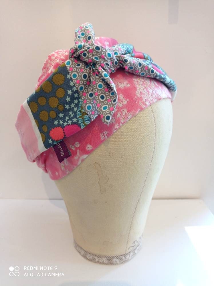 Foulard Headband Double Gaze de Coton Japonais Aquarelle Rose