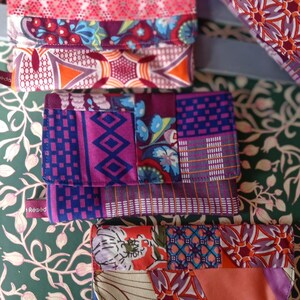 Mini pochette tissus japonais patchwork prune