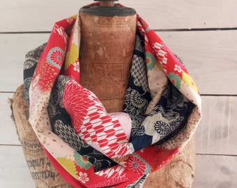 Snood coton japonais Bleu marine et coton japonais "arrow rouge"