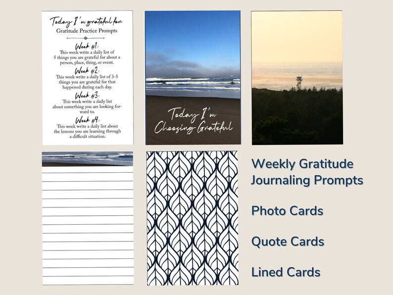 Gratitude Journaling Kit with Journal Prompt Cards, Quotes, and Ocean Photography image 4