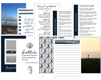 Gratitude Journaling Kit with Journal Prompt Cards, Quotes, and Ocean Photography