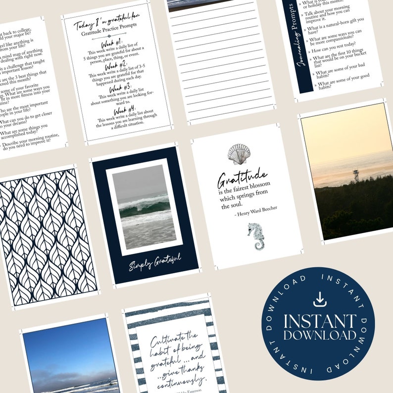 Gratitude Journaling Kit with Journal Prompt Cards, Quotes, and Ocean Photography image 4