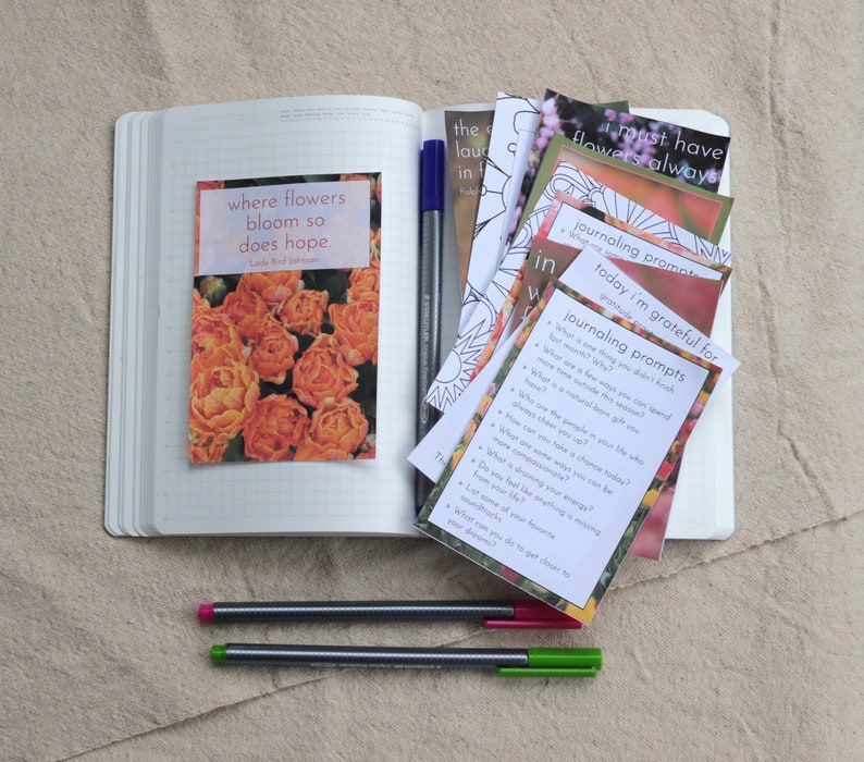 Tulip Printable Journaling Kit with Journal Prompt Cards, Quotes, and Garden Photography image 5