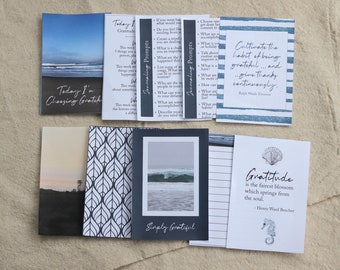 Gratitude Journaling Kit with Journal Prompt Cards, Quotes, and Ocean Photography
