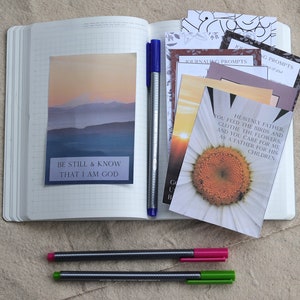 Printable Journal Be Still & Know Journaling Kit with Prompt Cards and Quotes image 2