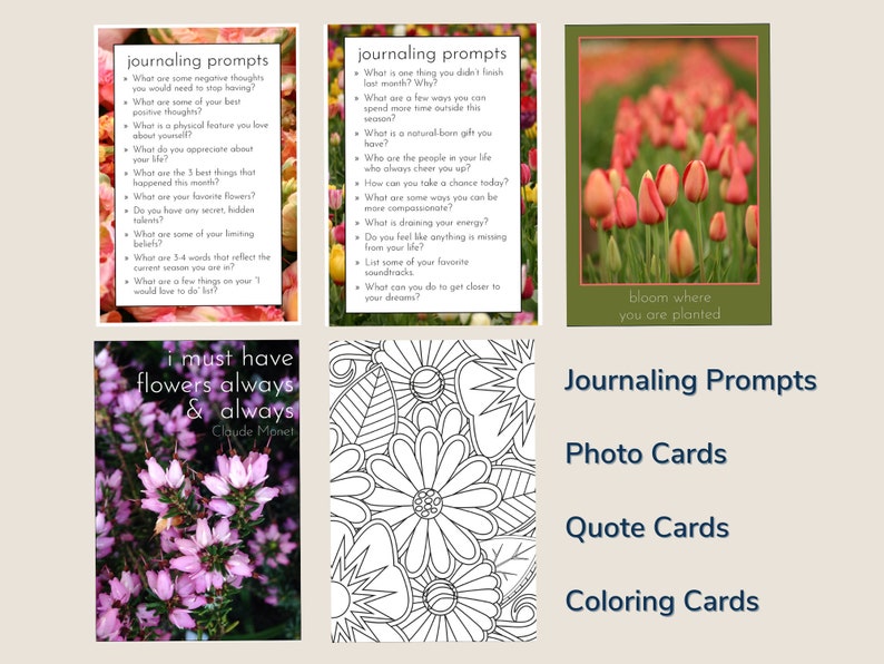 Tulip Printable Journaling Kit with Journal Prompt Cards, Quotes, and Garden Photography image 4